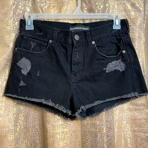 Express black distressed jean shorts, size 6